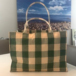 JCrew green gingham tote.  Brand new.